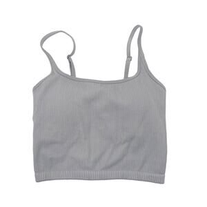 Boutique Small Gray Ribbed Cropped Tank with Built in Shelf Bra Spaghetti Strap